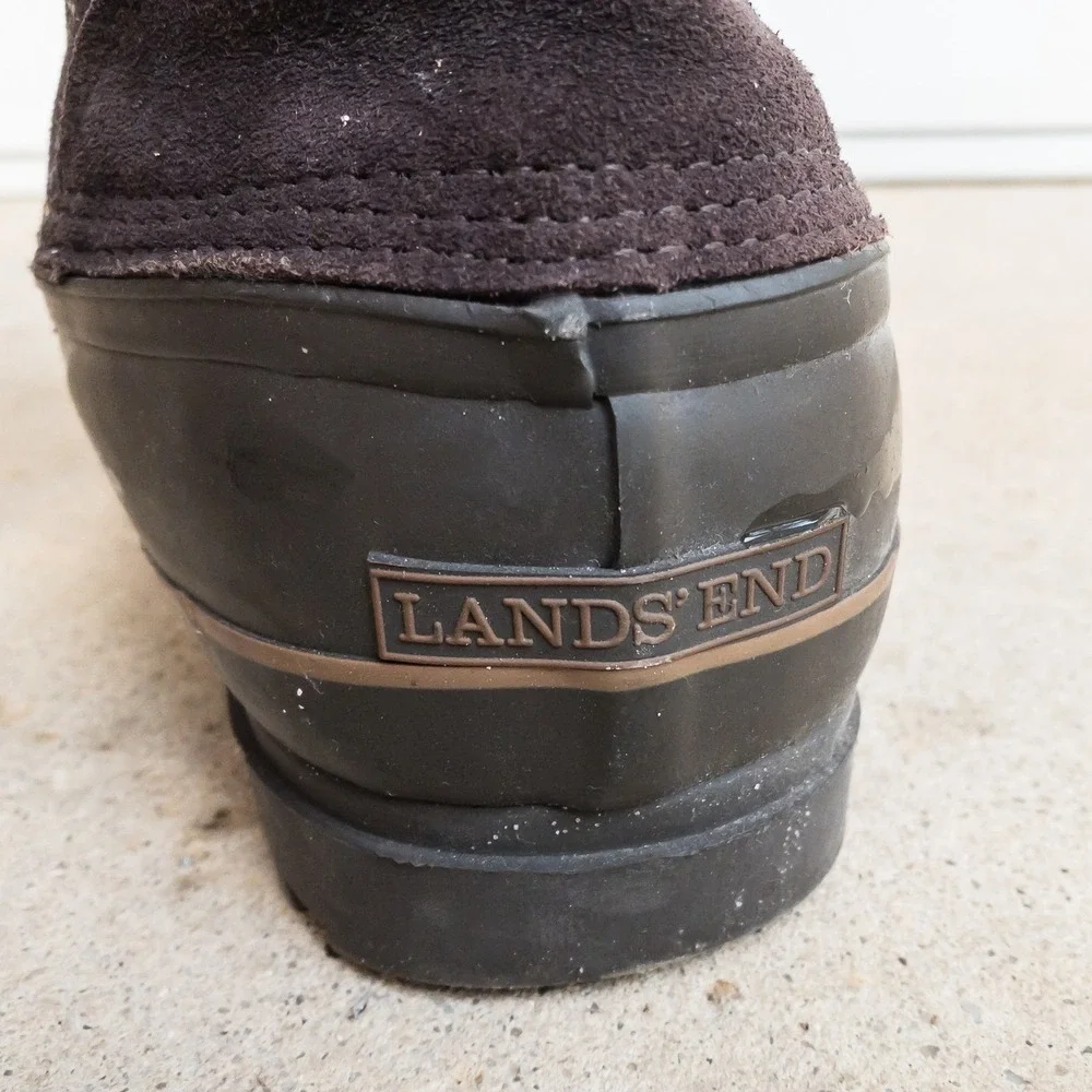 Lands' End Duck Boots Mens 8D Brown Suede Insulated Snow Winter Rubber Suede